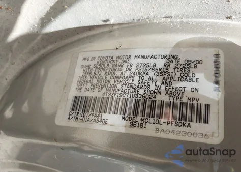 2001 Toyota Sienna Ce from USA, damaged, VIN 4T3ZF19C71U336024